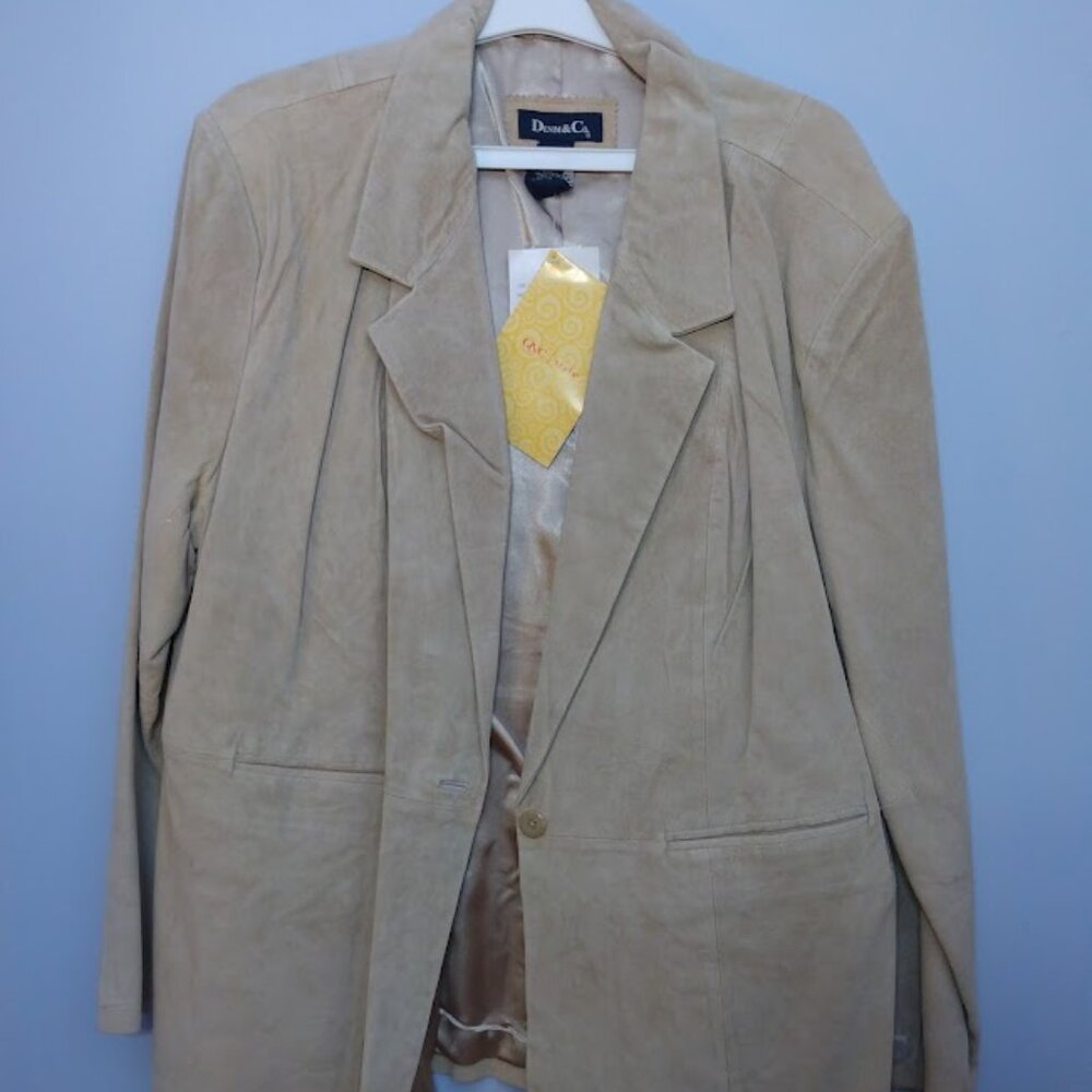 Vintage Denim & Co Size 3X Suede Blazer Jacket Light Tan 90s Satin Lined NOS
